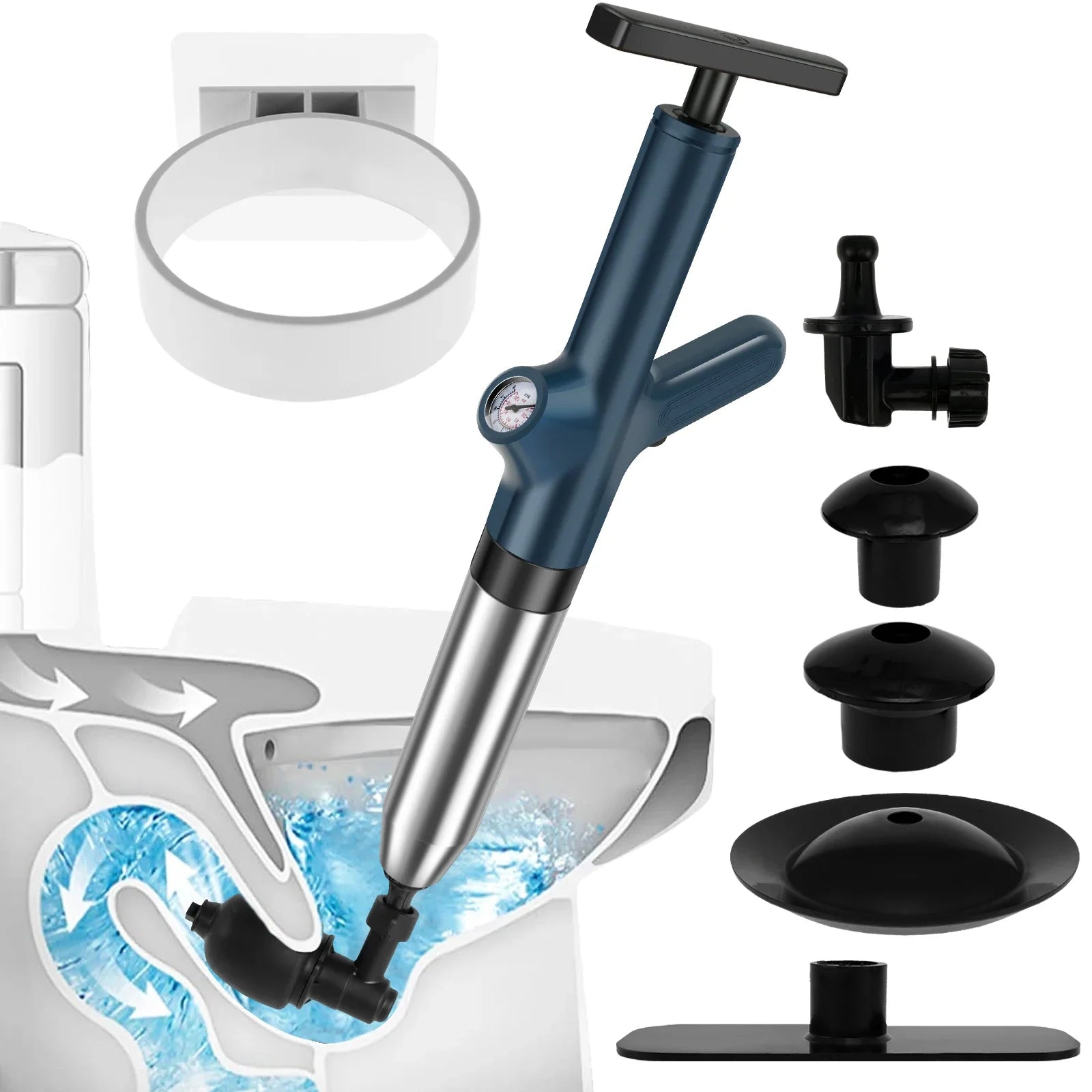 Toilet Unclogger High Pressure Air Toilet Plunger with Real-Time Barometer Drain Clog Remover for Toilet FloorDrain Kitchen Sink