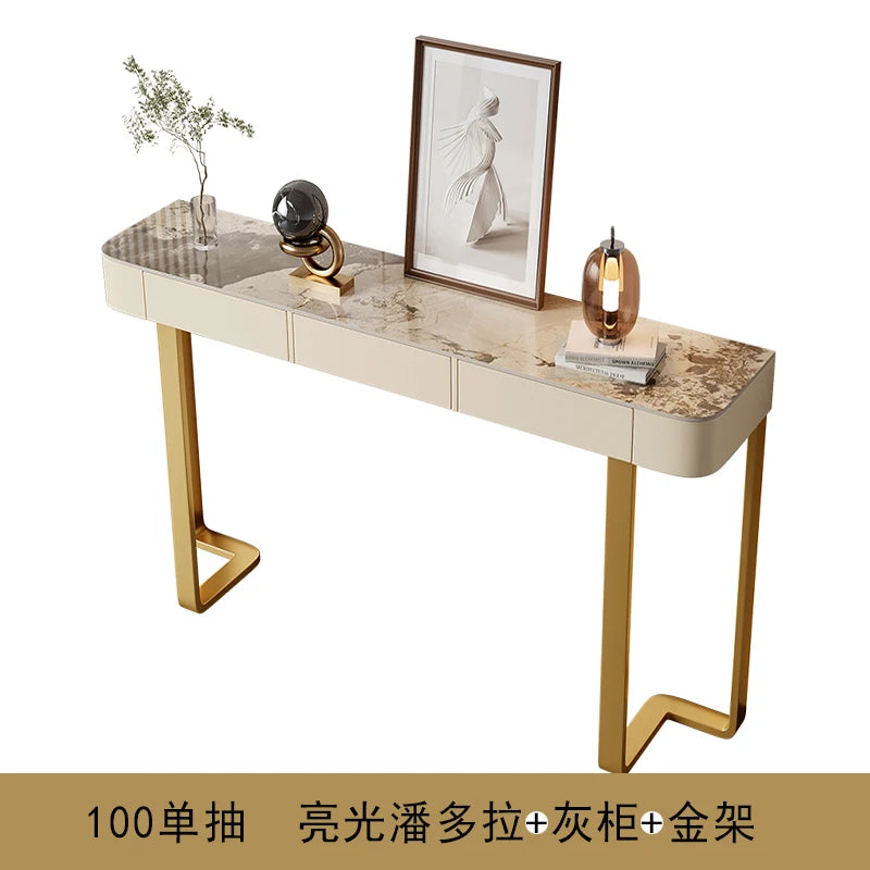 Luxury Glossy Console Table For Hallway Living Room Slate Porch Side Table High-quality Drawer Cabinet Home Furniture 80/100/120