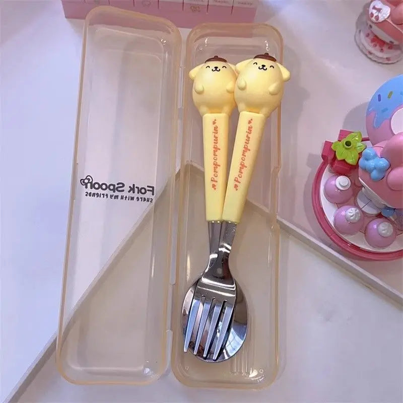 Cartoon Cutlert Set Kuromi Hello Kitty Melody Spoon Fork Stainless Steel Cute Kid Tableware Kitchen Supplies Boy's Girl's Gift
