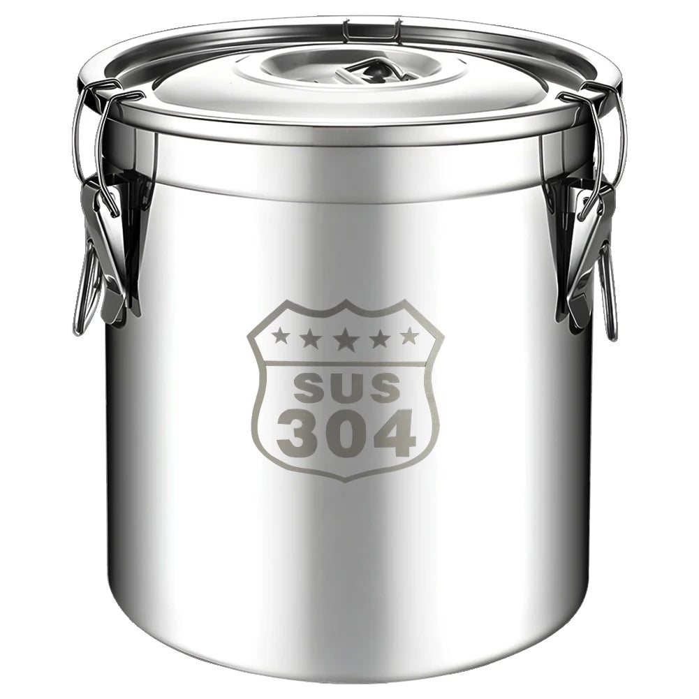 6L 304 Stainless Steel Airtight Canister with Seal Lid Food Oil Sugar Milk Storage Bucket with Handles for Kitchen Restaurants