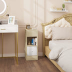 2PCs Bedroom Bedside Table with 2Open Shelves 1Drawer 25x66x30cm Slim Small Storage Cabinet Nightstand Space-Saving Home Decor