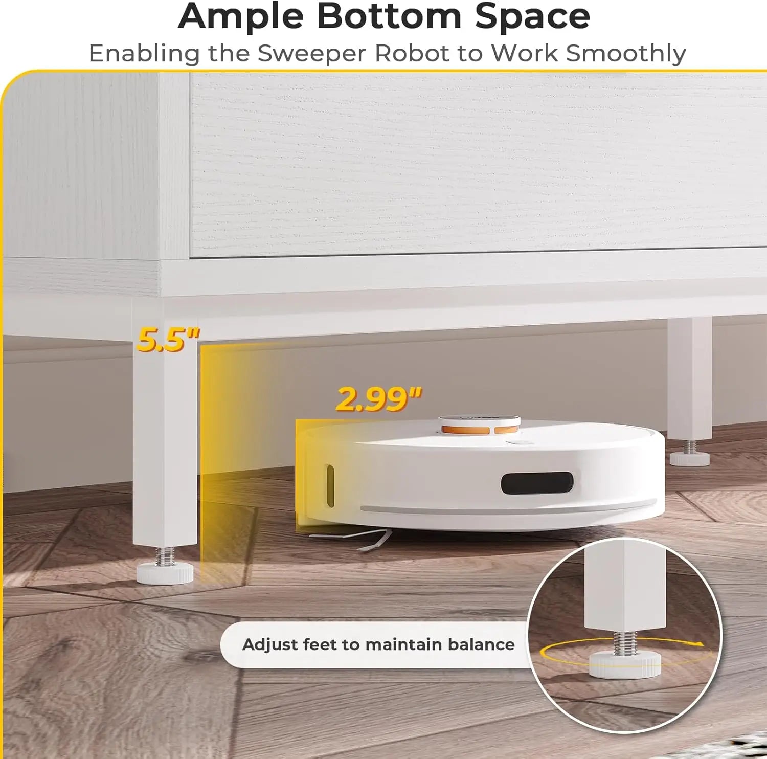 White Dresser for Bedroom with 6 Drawers and Storage Shelves, Wide Chest of Drawers with Sturdy Steel Legs, Large Wooden Storage