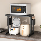 Expandable Kitchen Microwave Stand Double-Layer Countertop Organizer Rice Cooker Storage Rack Cabinet Placement Shelf