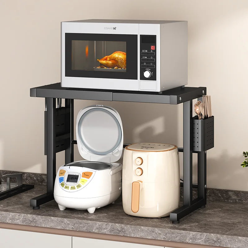 Expandable Kitchen Microwave Stand Double-Layer Countertop Organizer Rice Cooker Storage Rack Cabinet Placement Shelf