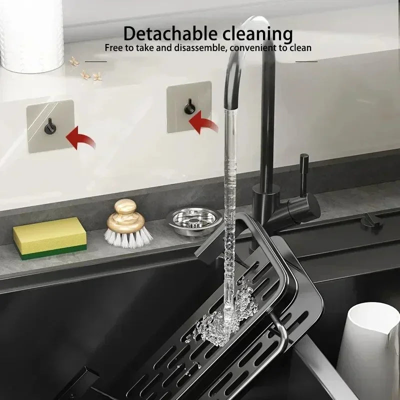 Aluminum Kitchen Sink Drain Rack Suction Cup Wall-mounted Ready-to-attach Kitchen Storage and Organization with Drain Tray