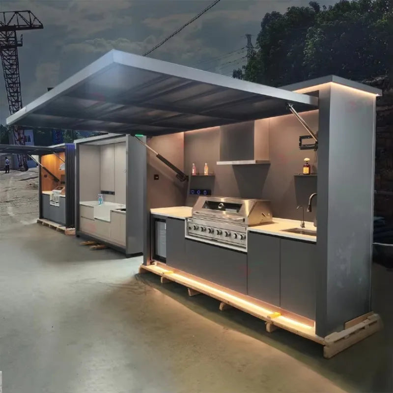 Customizable Mobile Outdoor Kitchen with BBQ Grill, Fridge & Storage for Tailgating & Outdoor Events
