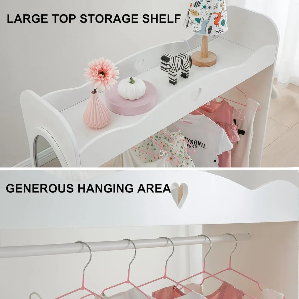 Kids Armoire Dress-Up Closet w/Mirror,Open Hanging Wardrobe w/Clothes Rack,Toddlers Pretend Play Costume Storage Dresser,Childr