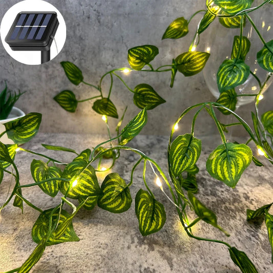 2/5/10M Solar Artificial Leaf Light String Outdoor Garden Light Wedding Party Decoration LED Fairy Lights Garland Decoration