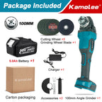 Kamolee M10 100MM 18500RPM Brushless Cordless Angle Grinder 3 Speed Cutting Power Tools Apply to 18V 21V Battery