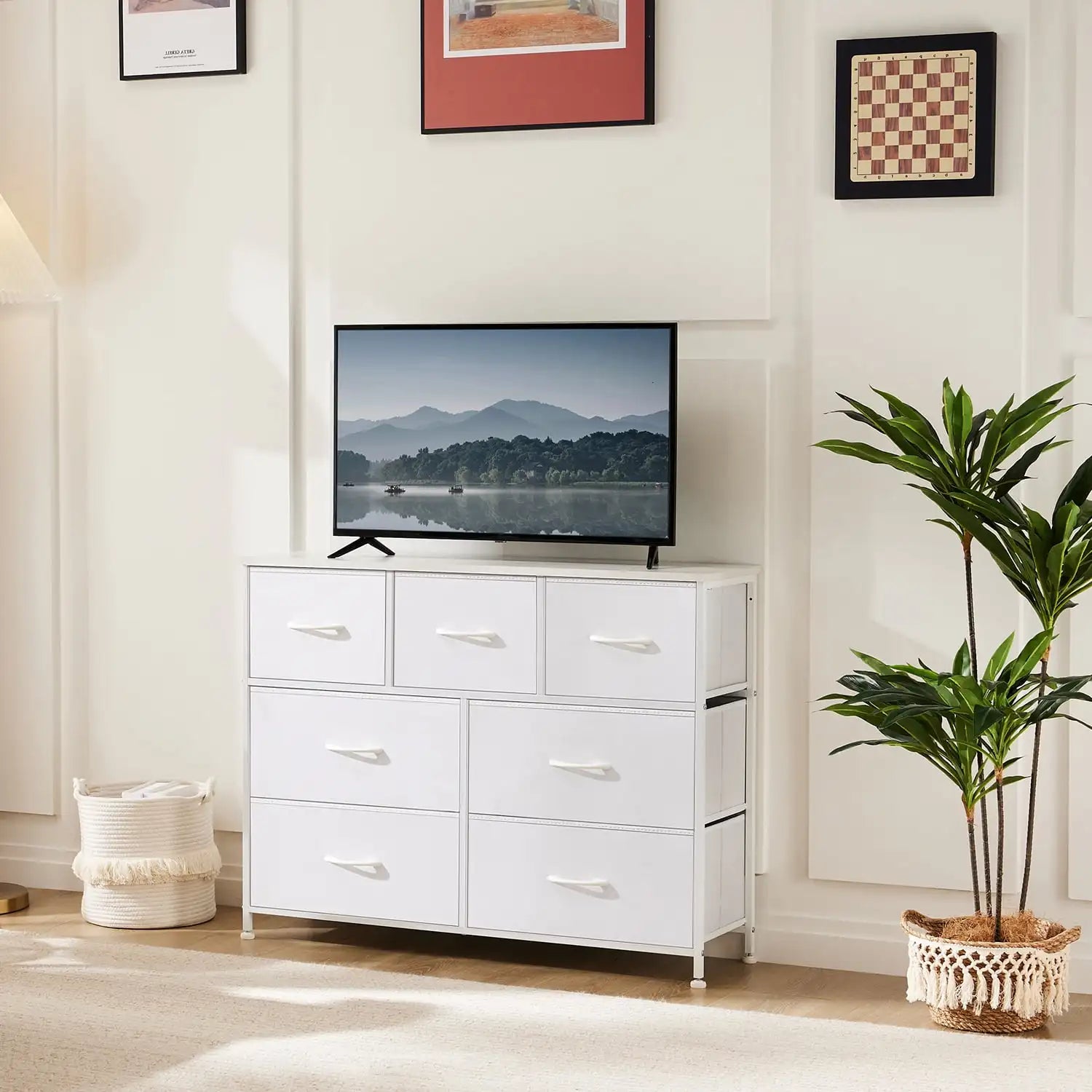 Dressers with 7 Fabric Drawers, Drawer Cabinet, Organization Furniture for Kitchen, Office, Hallway, White