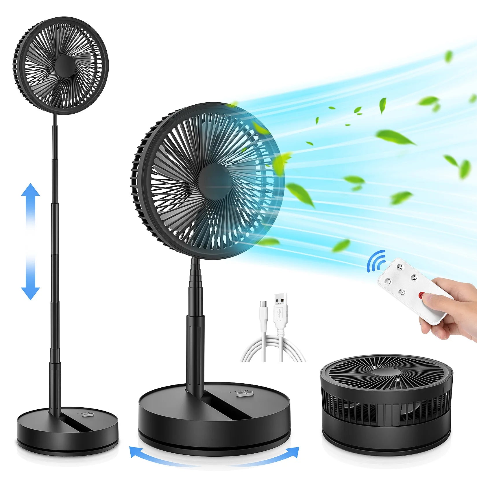 Wireless Folding Desk Fan Telescopic Outdoor Travel Camping Floor Low