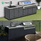Customized Stainless Steel Modular BBQ Kitchen Cabinet Modern Style Fireproof Eco Friendly Villa Outdoor Cooking Furniture