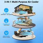 Evaporative Air Cooler, 1800CFM Swamp Cooler with Remote Control and 1