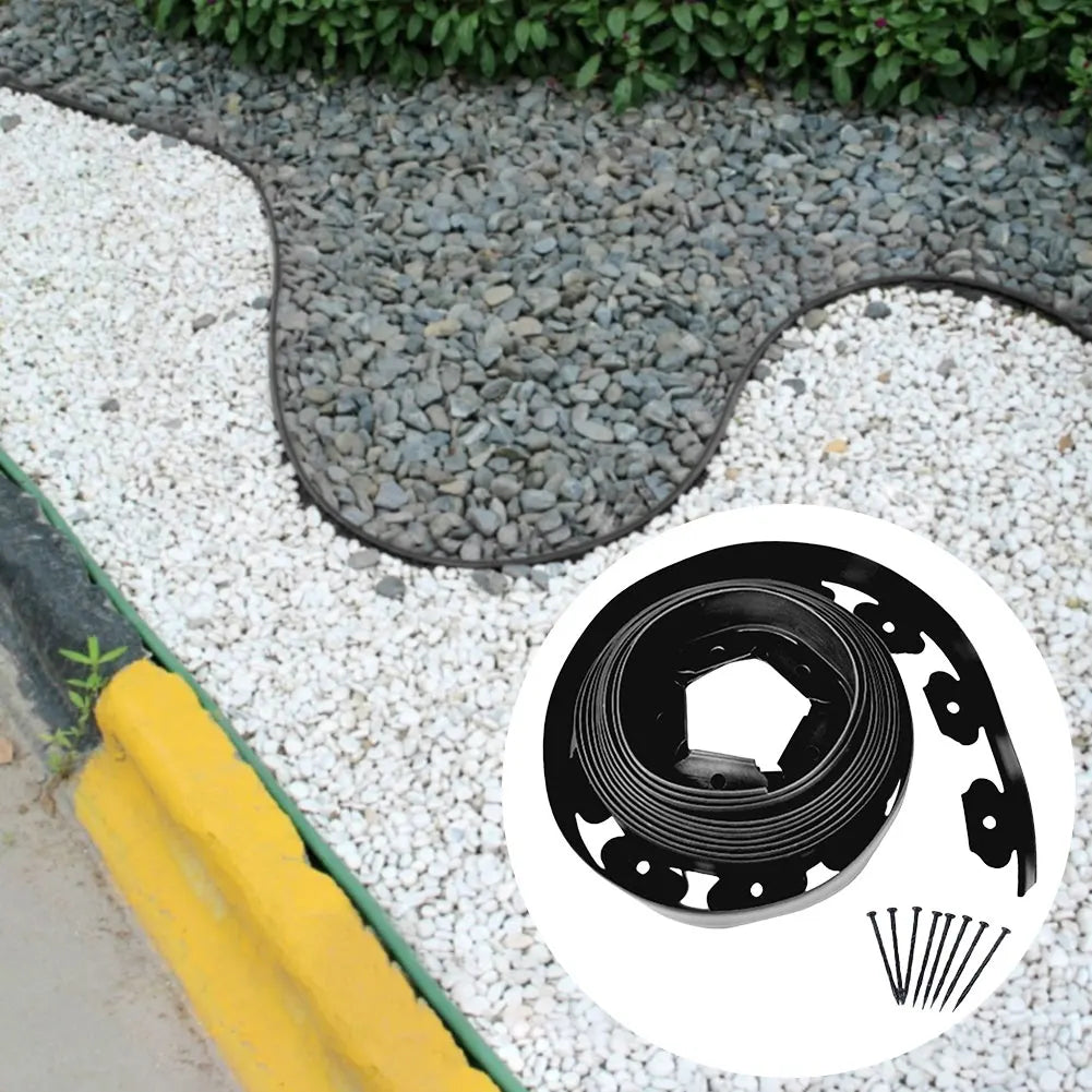 5/10M Fixed Garden Barrier Lawn Grass Edging Border Plastic Landscape Grass Stone Isolation Strip with 15/30 Anchoring Spikes ﻿