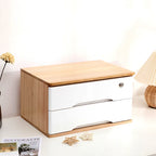 1/2/3 Tier Desktop Storage Box, Wooden Drawer Organizer with Lockable Drawers, No Assembly Required