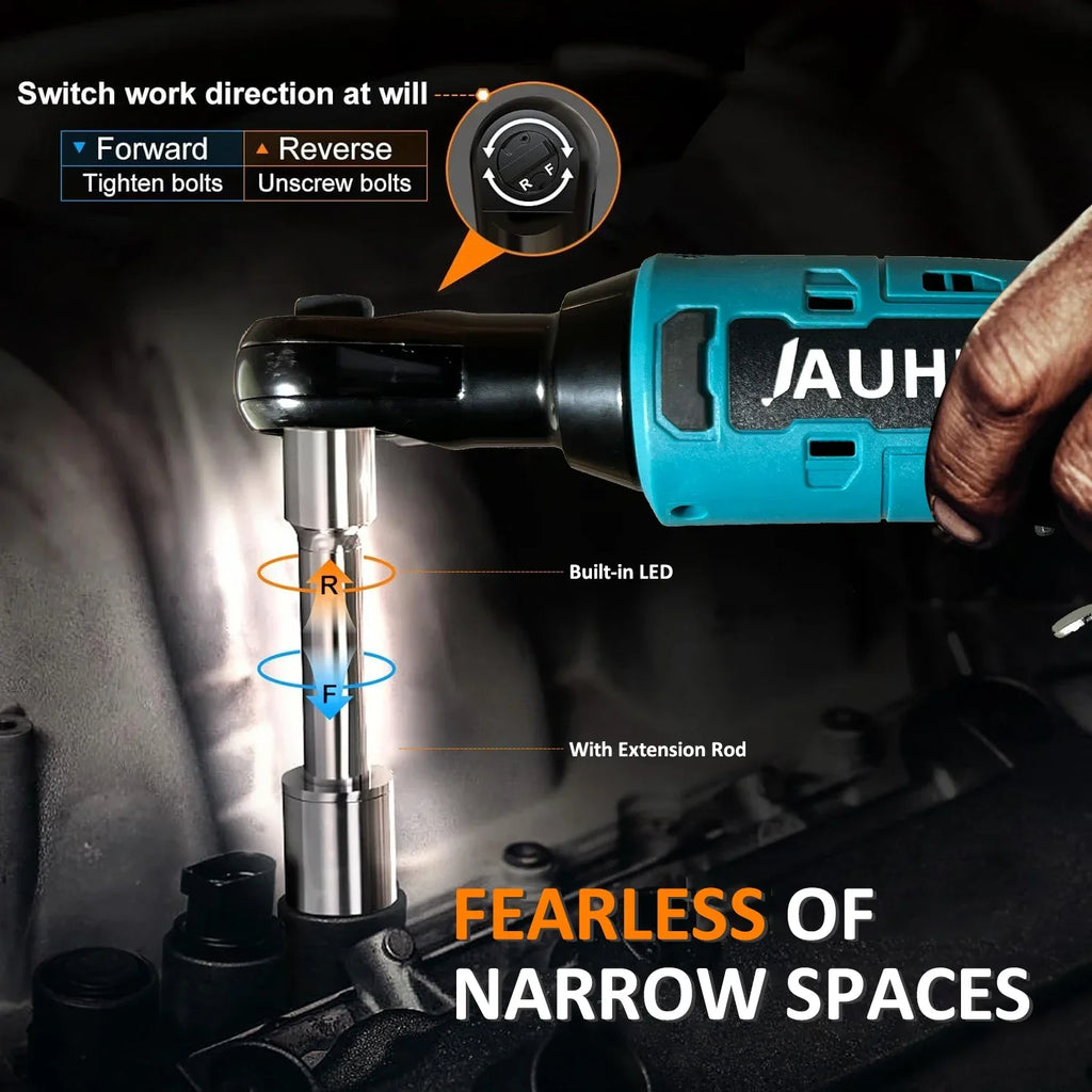 JAUHI 12V Cordless Electric Wrench 3/8'' Right Angle Ratchet Wrench Angle Drill Screwdriver Removal Screw Nut Car Repair Tool