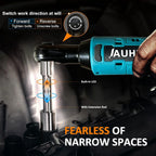 JAUHI 12V Cordless Electric Wrench 3/8'' Right Angle Ratchet Wrench Angle Drill Screwdriver Removal Screw Nut Car Repair Tool