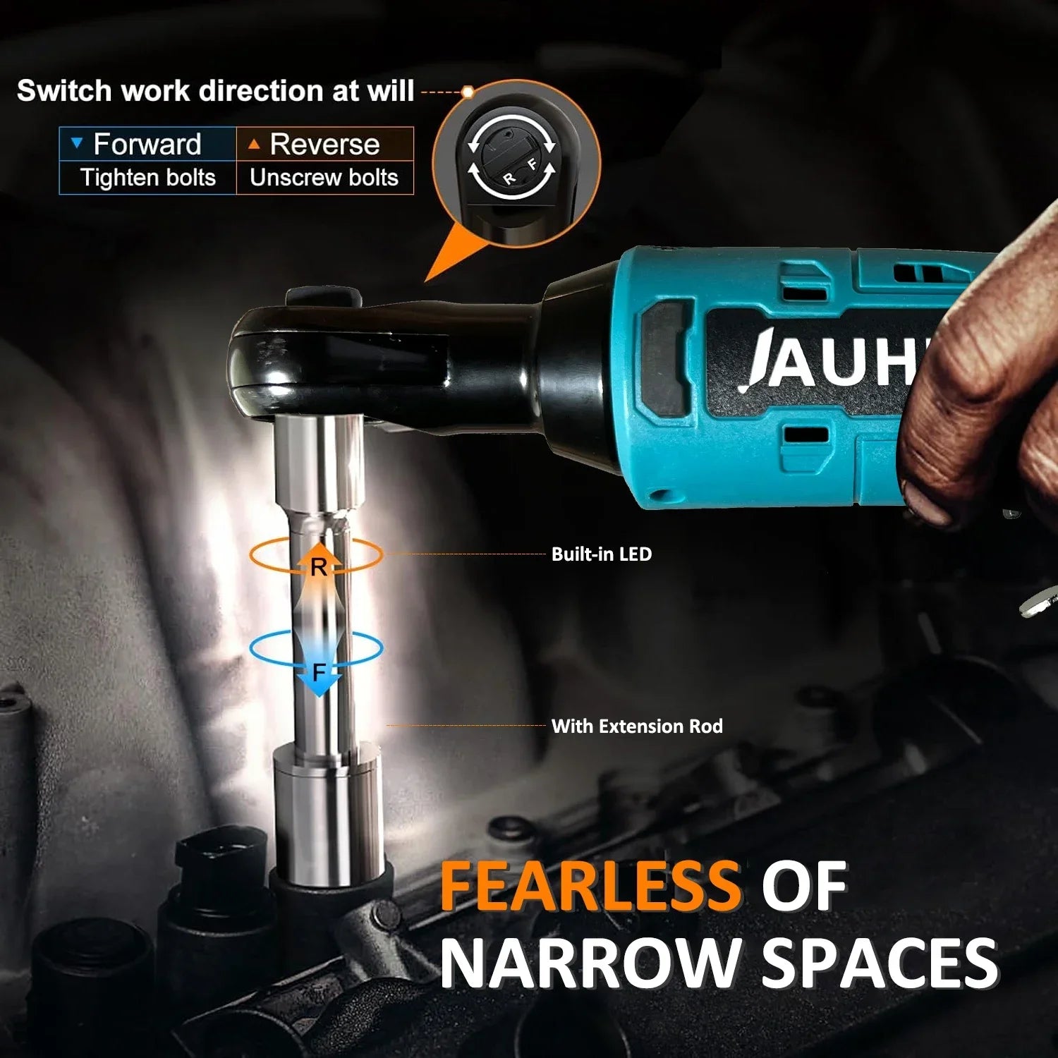 JAUHI 12V Cordless Electric Wrench 3/8'' Right Angle Ratchet Wrench Angle Drill Screwdriver Removal Screw Nut Car Repair Tool