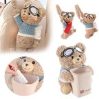 Creative Car Tissue Box Car Paper Box Cute Cartoon Interior Ornaments Short Plush Bear Multi-functional Storage Bag For Home