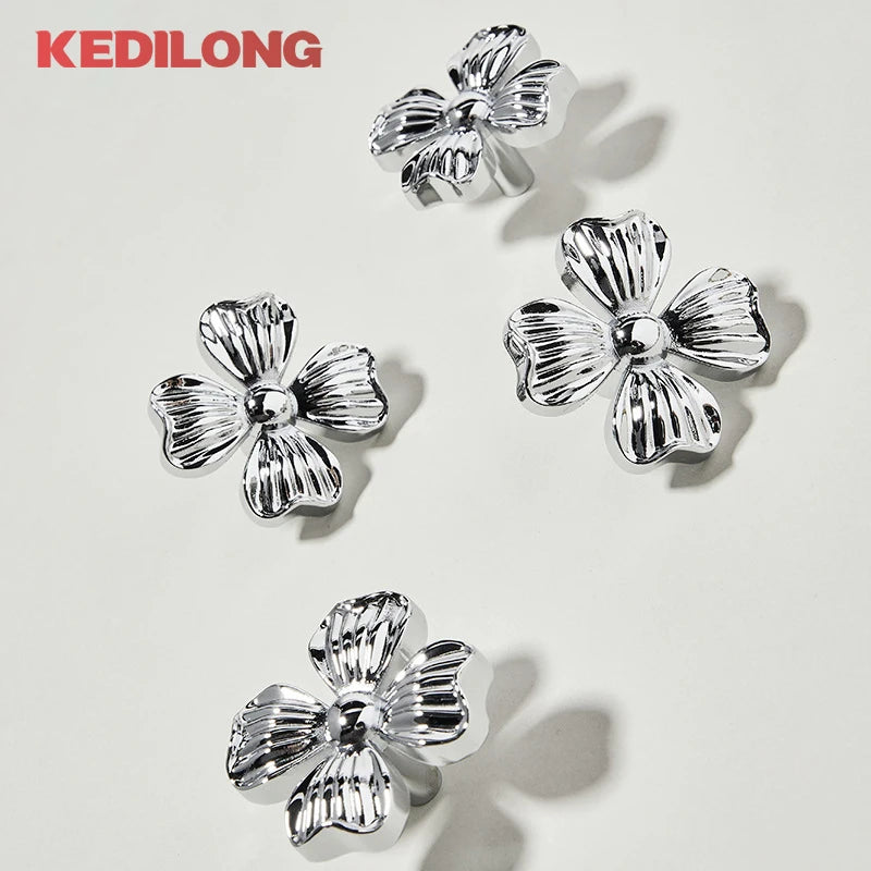 KEDLO Brass Clover Children's Room Personalized Creative Drawers Silver Knobs Minimalist Modern Kitchen Cabinet Gold Handle
