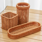 Imitation Rattan Hotel Restaurant Knife And Fork Basket Chopstick Storage Box Seasoning Jar Basket Kitchen Storage Rack