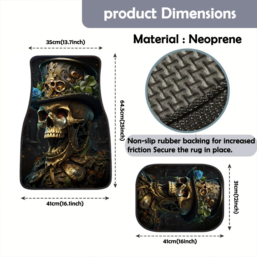 2/4PCS Gentleman Skull Pattern Car Floor Mats Water-absorbent Anti-slip Anti-fouling Mats for Car Front and Back Seat Carpets