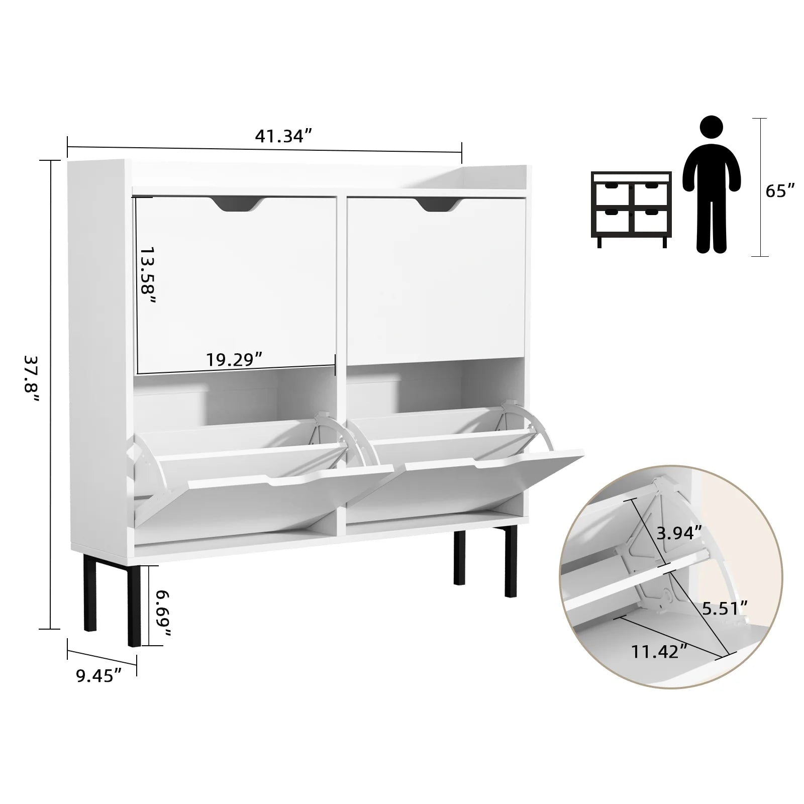 VOWNER Shoe Storage Cabinet with 4 Flip Drawers, Freestanding Shoe Cabinet