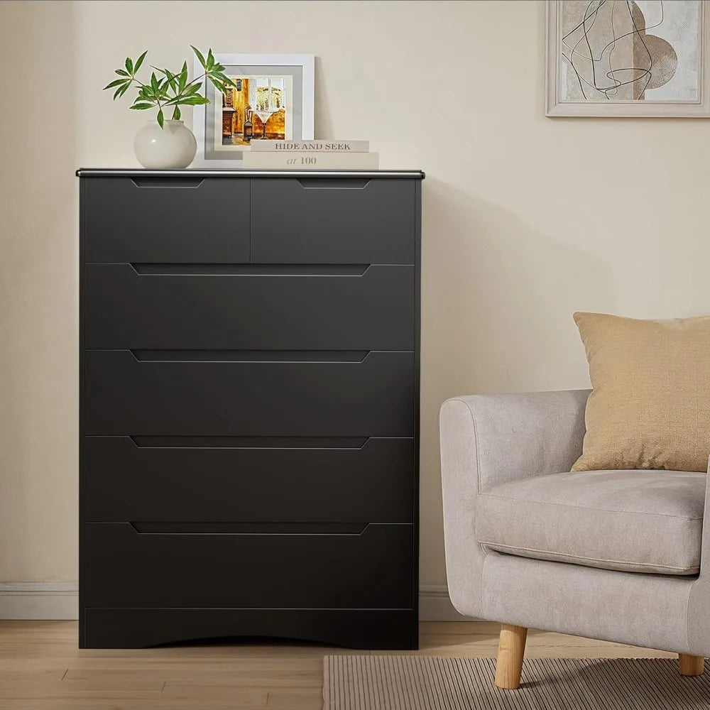 6 Drawer Dresser, Chest of Drawers with Large Storage, White Dressers for Bedroom, Tall Dresser and Organizer with Anti-Trippin