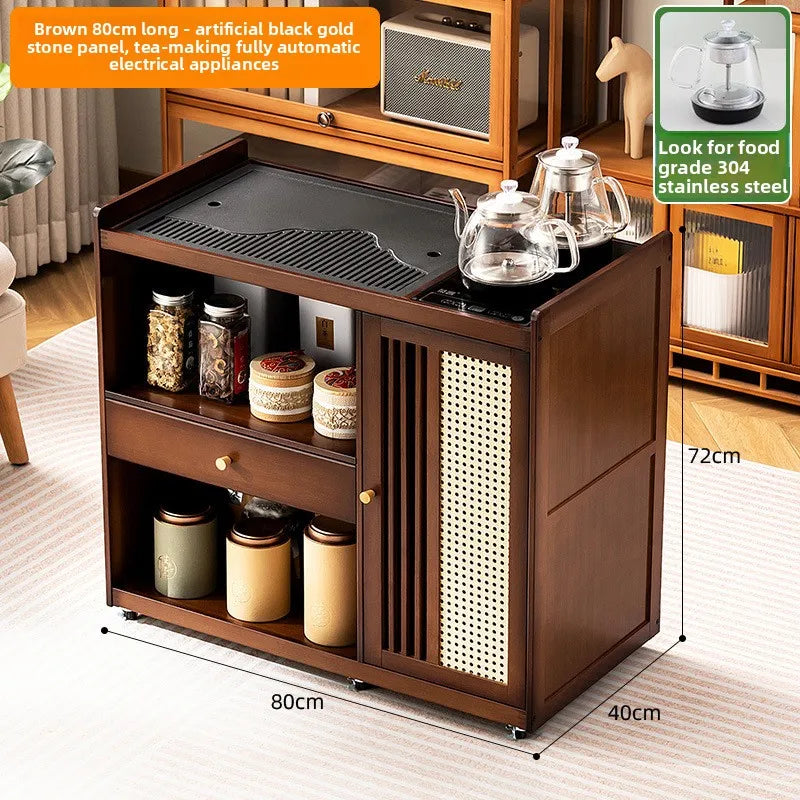 Mobile tea table Small tea table Kettle integrated tea cabinet Solid wood coffee table Tea cart Brewing tea table