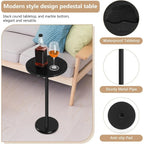 Modern Round Marble Pedestal Side Table - Small Cocktail Table for Patio, Sofa & Chairs - Black Indoor/Outdoor Accent
