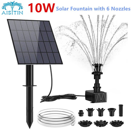 Solar Water Pump Kit, 10W Solar Powered Water Fountain Pump with 6 Nozzles, DIY Water Feature Outdoor Fountain for Ponds
