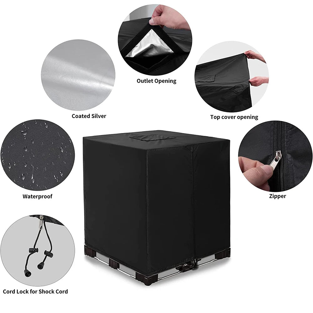 IBC Tote cover 330 gallon zipper 210D&420D heavy sunscreen material 1000L outdoor garden water tank protection cover