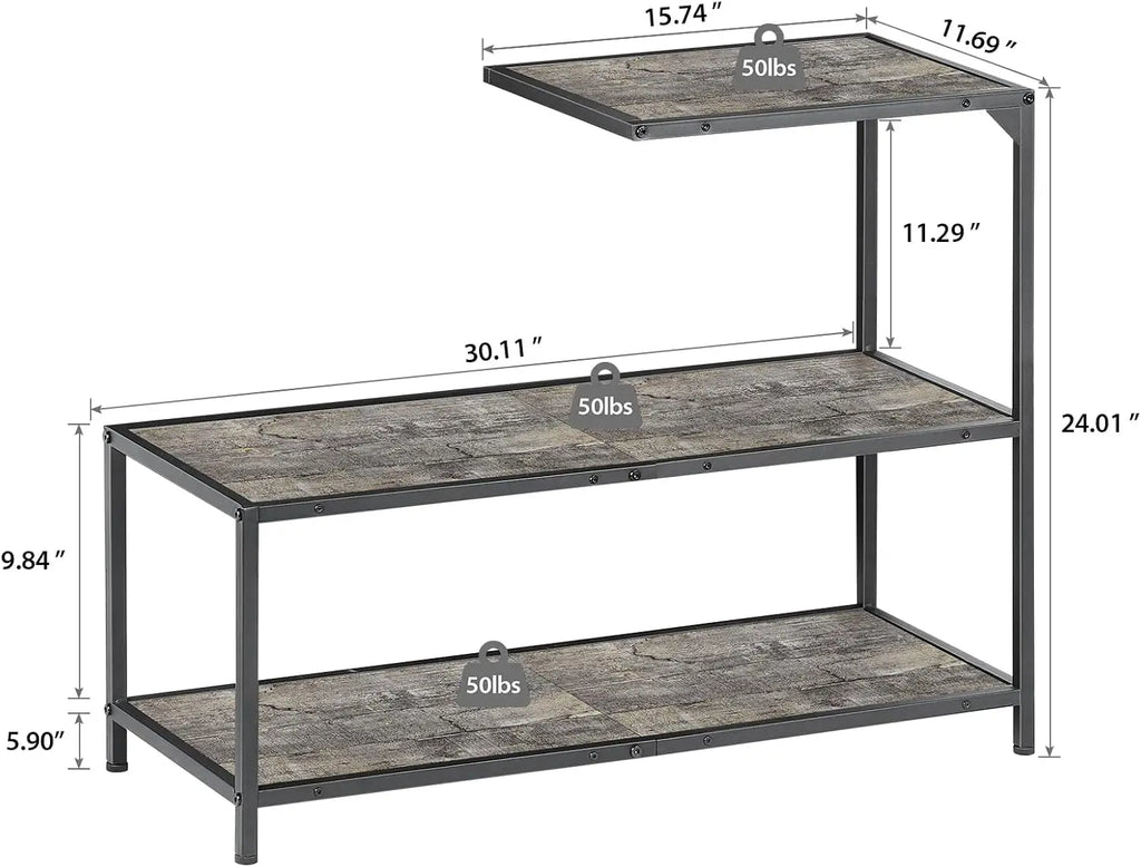 Melos coffee table, metal frame three-layer narrow edge table, sofa bedside table, with decorative ladder frame