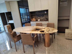 Italian Luxury Stainless Steel Dining Table, Oval Imported Stone Tabletop, Trending Villa Home Design, Corrosion/Heat/Easy-Clean