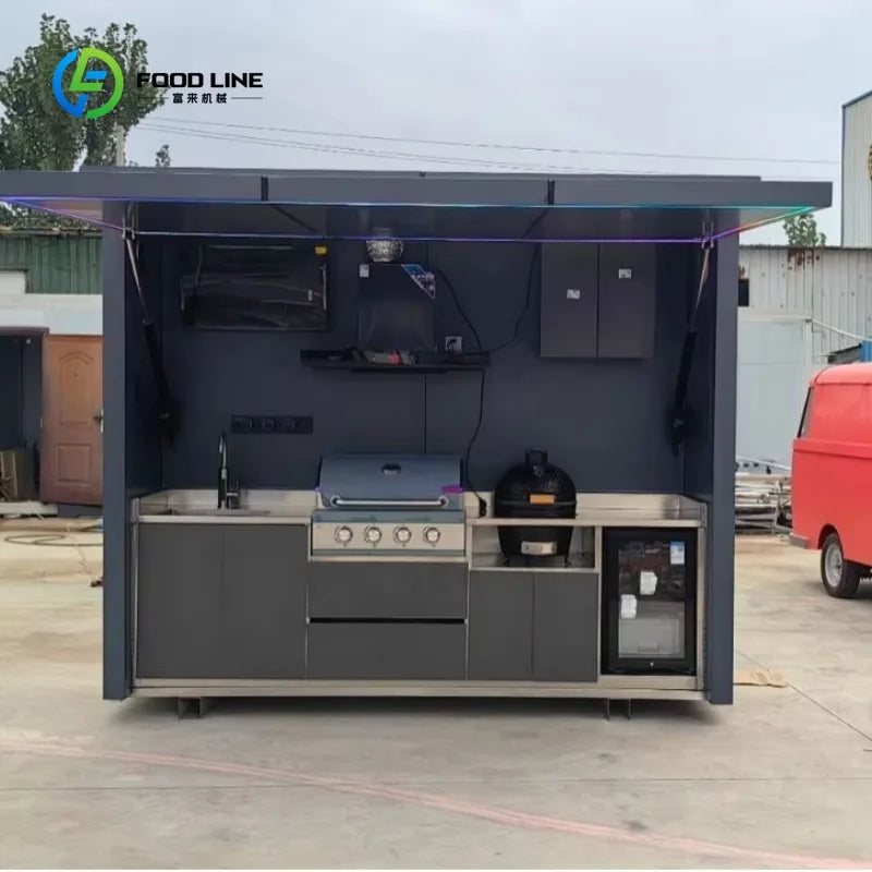 Customized Multi-functional Mobile Outdoor Kitchen Folding Party Kitchen Modern Stainless Oven Integrated Barbecue Kitchen