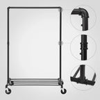 SONGMICS Heavy Duty Metal Clothes Rack on Wheels, Holds 90 kg, Industrial Design, Coat Stand with 1 Clothes Rail and Shelf