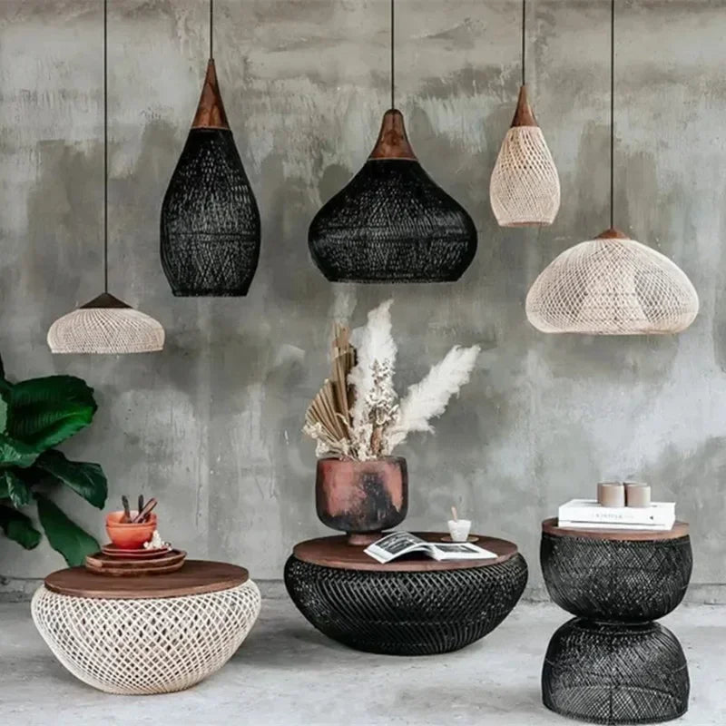 Chinese Retro Handmade Rattan Pendant Light Living Room Hot Pot Restaurant Homestay Zen Decoration Pendant Light