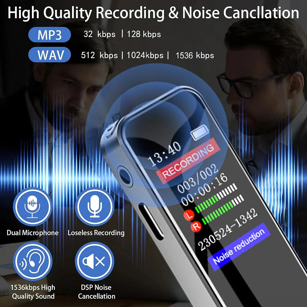 128GB 1536KBPS Digital Voice Recorder Professional Sound Dictaphone Voice Activated Audio Recording MP3 Player Long Time Recordi