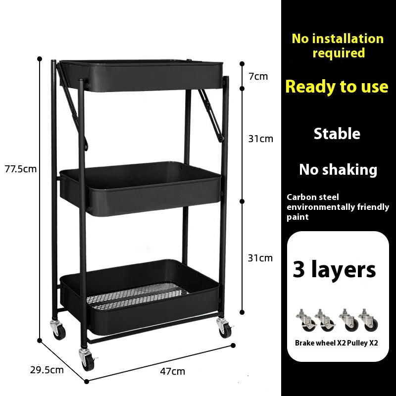 Foldable Storage Rack Small Cart Storage Rack Multi Layer Floor-standing Storage Rack Kitchen Snack Rack Toilet Mobile Storager