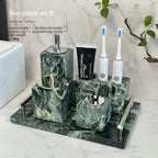 Luxury Marble Bath Set: Shampoo Bottles, Tray & Canister Organizer, Natural Stone Accessories for Home & Hotel Bathroom Decor