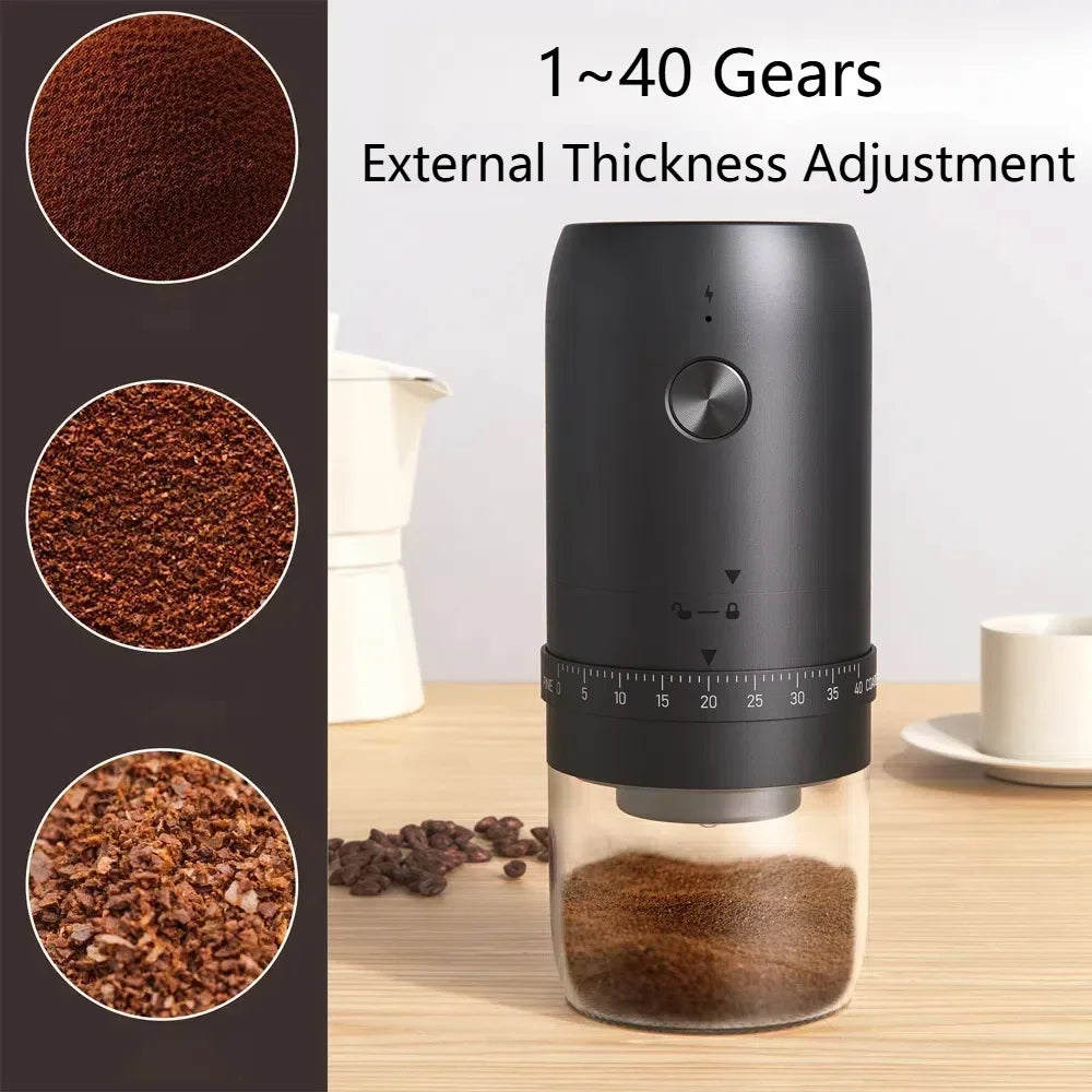TINSOL 1800mAh Electric Coffee Bean Grinder 40 Speed External Adjustable Home Rechargeable Grinder Convenient Home Coffee Maker