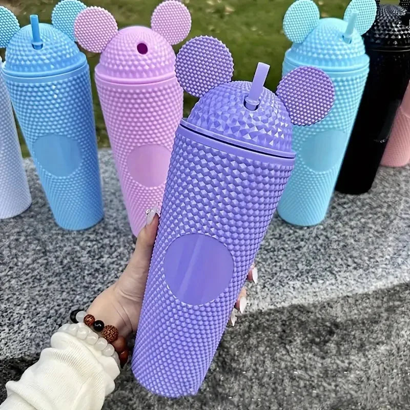 LUSQI 2pcs Water Bottles With Studded Mouse Ear Dome Lids Large And Small Water Cups Summer Winter Drinkware With Straws | AlluCanFind