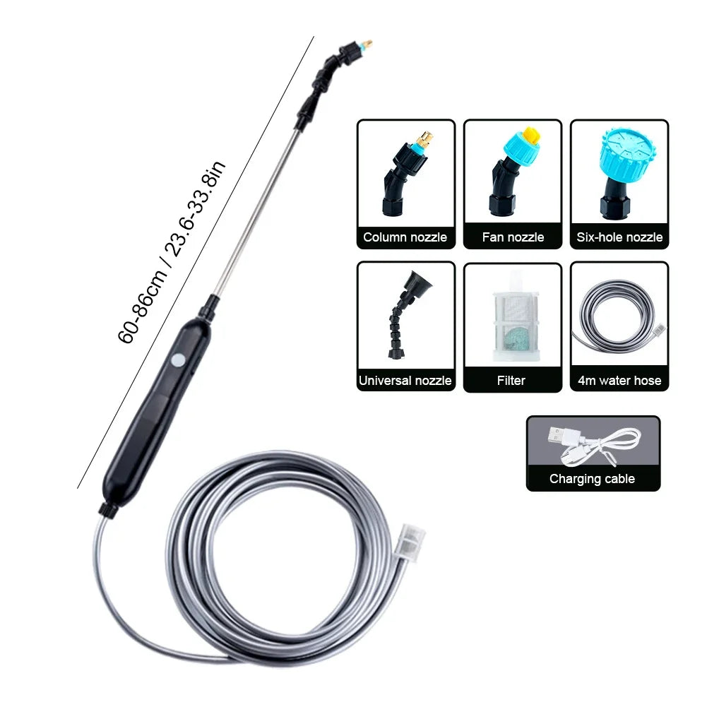 Electric Sprayer with 2/3/5/6/8m PipesGarden Watering Spray Gun with 2/4 Nozzles Type-C/USB Telescopic Irrigation Tools 전기 분무기