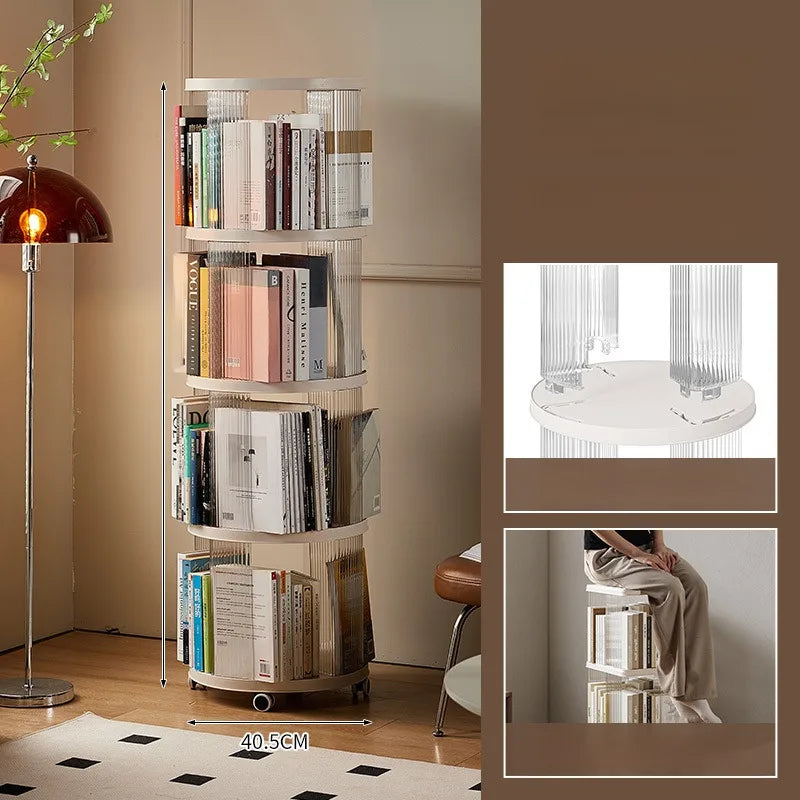 Rotating Bookshelf 360-Degree Home Floor-To-Ceiling Simple Children's Bookcase Living Room Large-Capacity Storage Rack