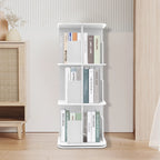 3 Shelves Rotating Bookcase with Desk Pad 360 Degree Rotating Stainless Steel Bookcase for Bedroom Office  Living Room White