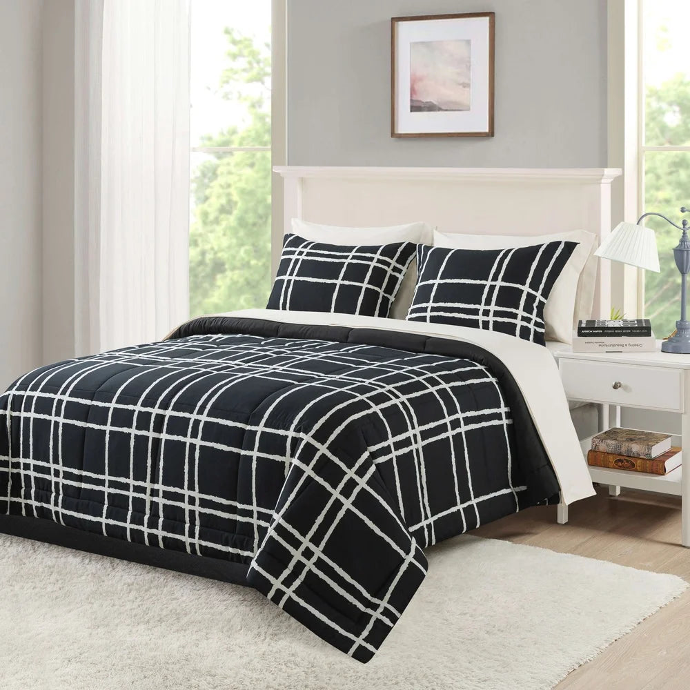 7 Piece Reversible Comforter Set with Sheets Pillow Shams Soft Polyester Machine Washable Bedding Set Adults Teens Kids