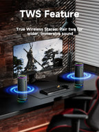 MLOVE E80 Bluetooth Speaker, Bluetooth 5.4, Dual Speakers, RGB Lights, IPX7 Waterproof, TWS Connectivity