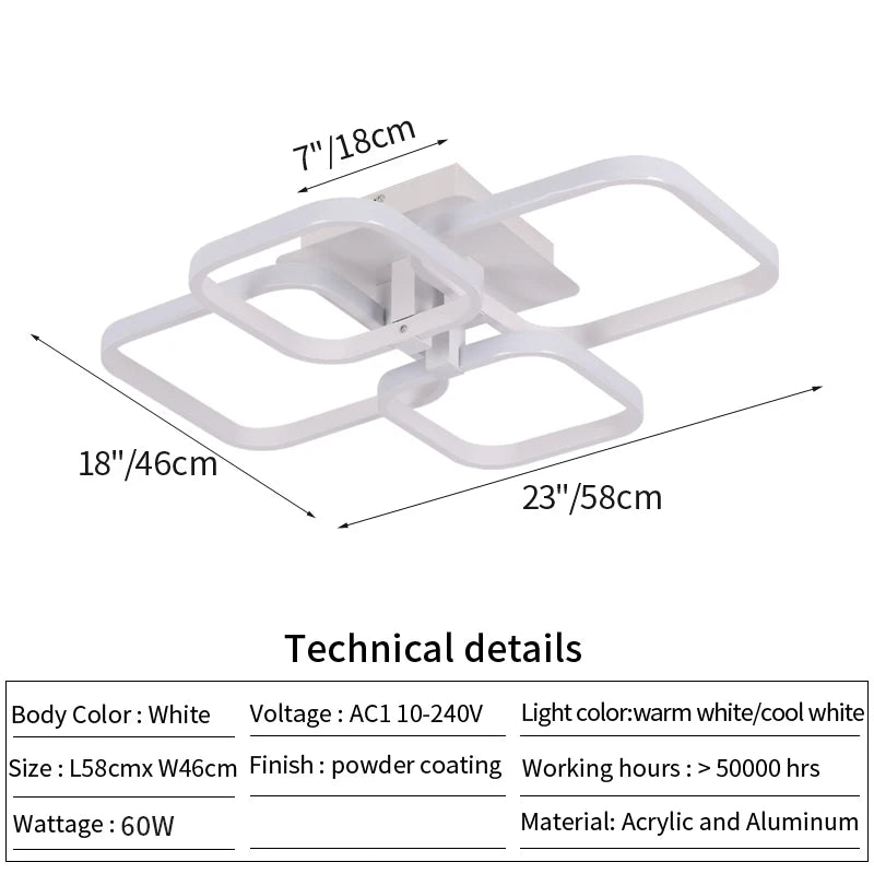 Modern LED Ceiling Lamp White Acrylic Chandelier Fixture Nordic Aluminum Lights Living Dining Room Lustre Hall Decor Plafon