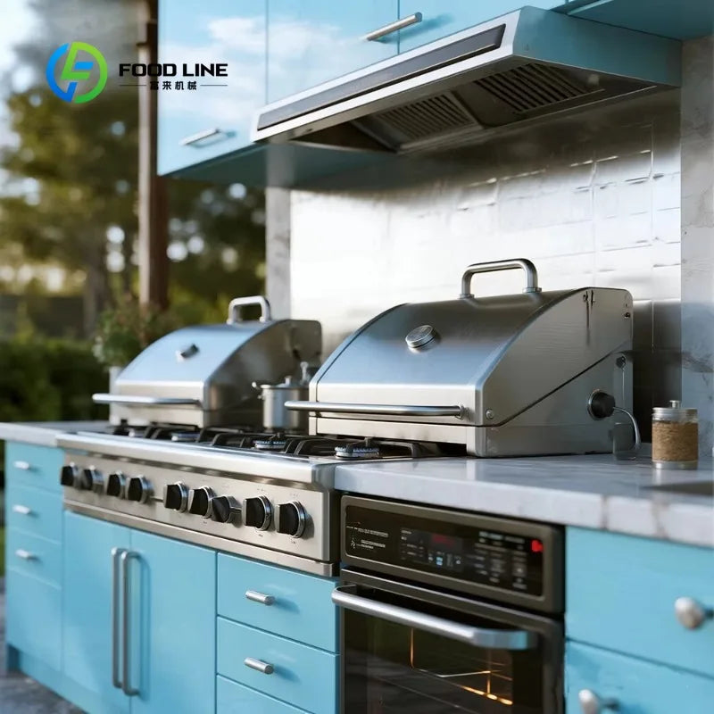 Customized 304 Stainless Steel Outdoor Kitchen Cabinets Bbq Grill with Microwave Stand Backyard Patio Garden Outdoor Kitchen