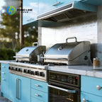 Customized 304 Stainless Steel Outdoor Kitchen Cabinets Bbq Grill with Microwave Stand Backyard Patio Garden Outdoor Kitchen